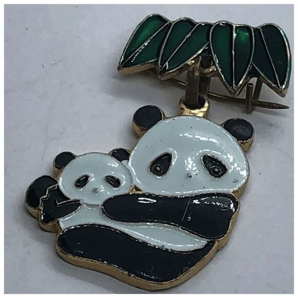 Small Vintage Enamel Figural Panda Bear Dangly Brooch / Pin - Signed CWCA - Picture 4 of 5